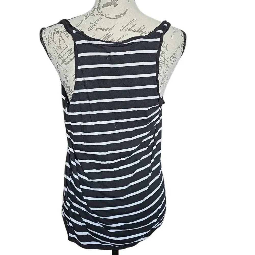 Workshop Republic Clothing Women's Size Large Black White Striped Racerback Tank